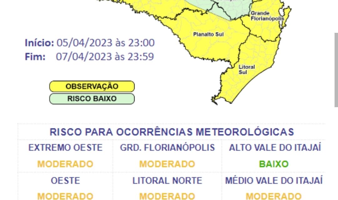 Defesa Civil alerta para temporais e chuva persistente em Santa Catarina