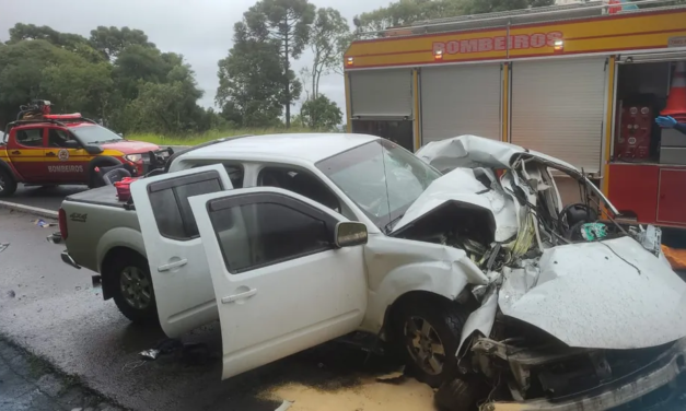 Pai e filho morrem e 6 ficam feridos em batida frontal entre carro e caminhonete na BR-282 em SC