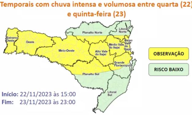 Temporais com chuva intensa retornam a SC na quarta-feira