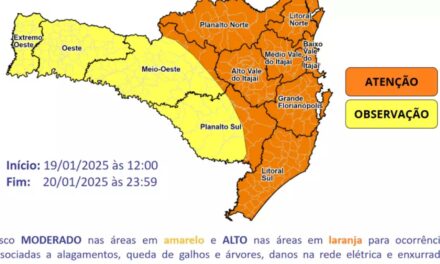 Risco alto: Defesa Civil de SC emite alerta para temporais