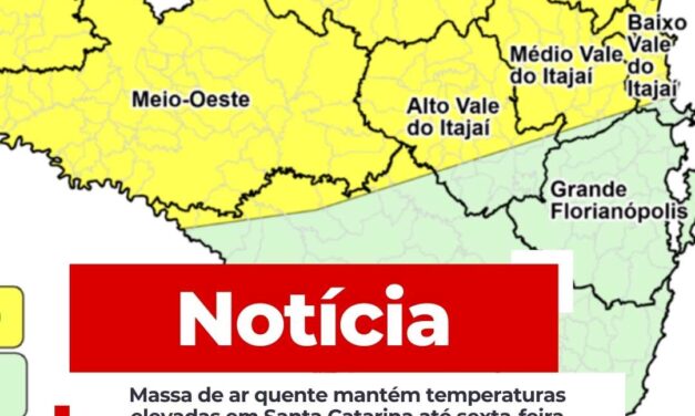 Massa de ar quente mantém temperaturas elevadas em Santa Catarina até sexta-feira